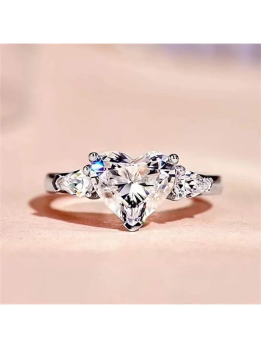 Shiny Heart Gemstone Ring - 925 Sterling Silver, 3Ct CZ Halo Engagement Band